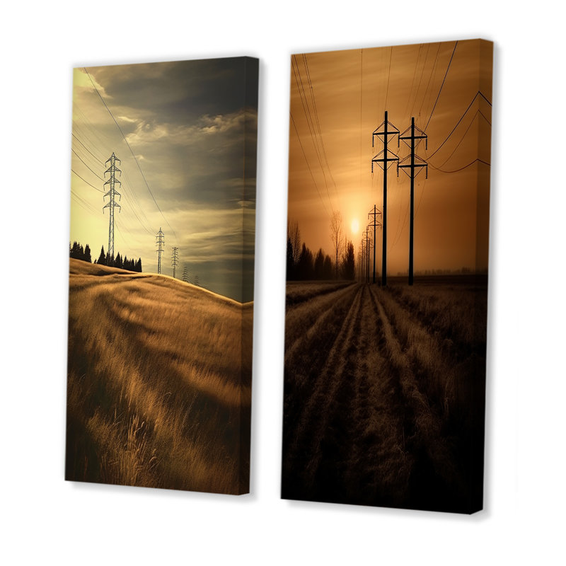 «Power Lines», ensemble de 2 reproductions d'art mural, H 28 po x l 25 po, Toile tendue