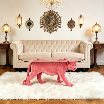Panther Sculpture Coffee Table With Glass Top