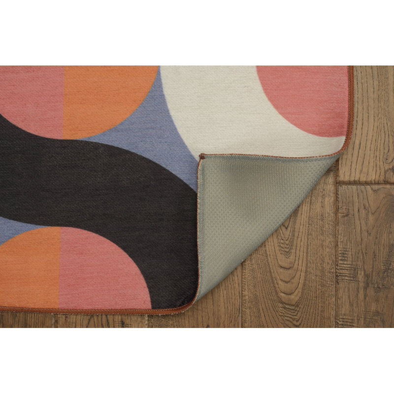 Kivett Modern Abstract Orand and Black Indoor Outdoor Machine Washable Area Rug, Rectangle 2' x 3'