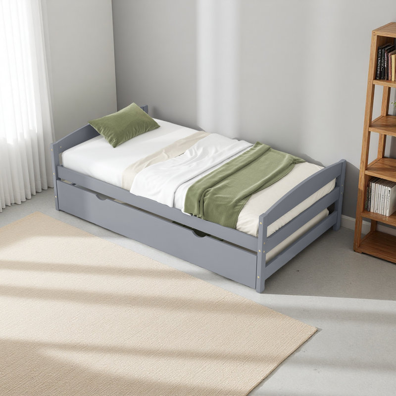 Lit plateforme simple avec lit gigogne simple, Gris