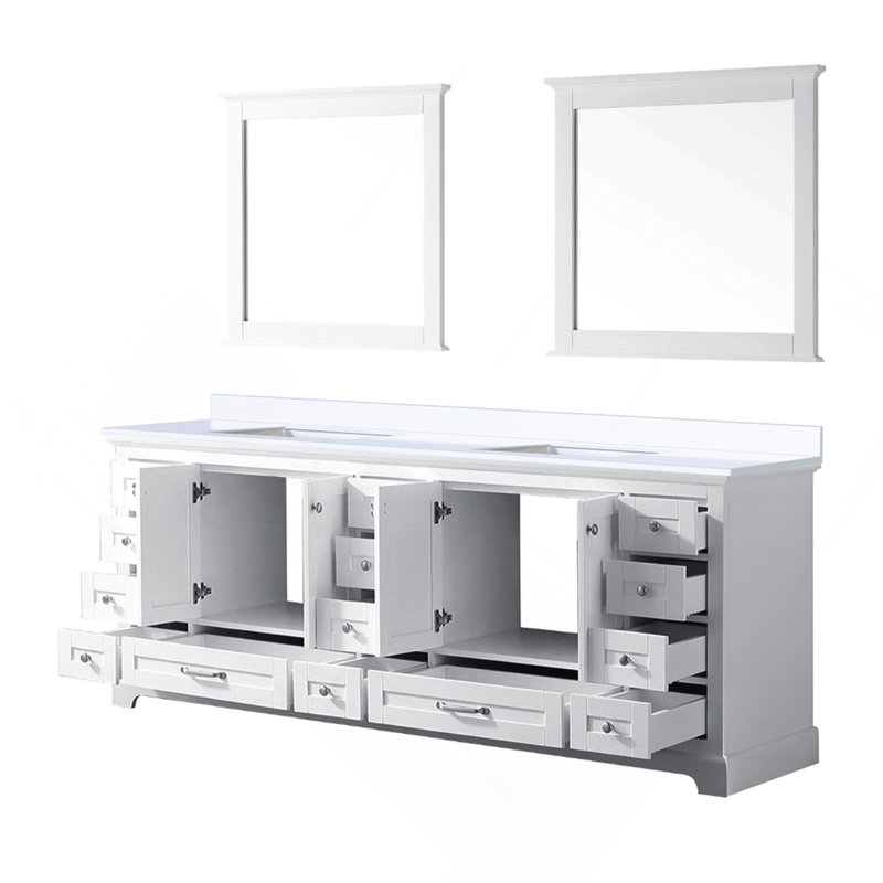 Meuble-lavabo double blanc 84 po X P 22 po P, plateau en marbre de culture et Miroirs, H 34,25 po x l 84 po x P 22 po, Blanc