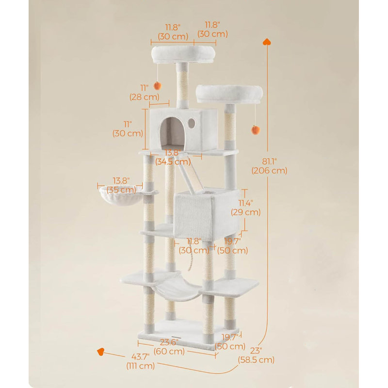 206cm H Cat Tree, Cream White