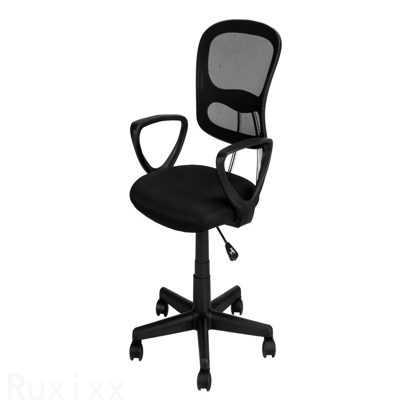 Black Mesh Black Metal Juvenile Office Chair, Adjustable Height, Swivel, Ergonomic, Armrests, Computer Desk Work, Contemporary Modern