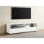 Meuble télé blanc ultrabrillant à 2 tiroirs, rangement dissimulé, convient aux téléviseurs de 75 po, cadre à profil bas, design épuré, brillant, rangement des tiroirs, espaces de vie primaires idéaux, bois d'ingénierie