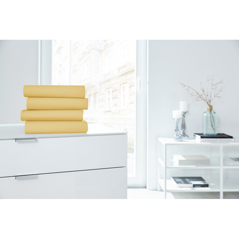 Cotton Blend Jersey Knit Fitted Sheet, Light Yellow, 140-160 x 200-220 cm