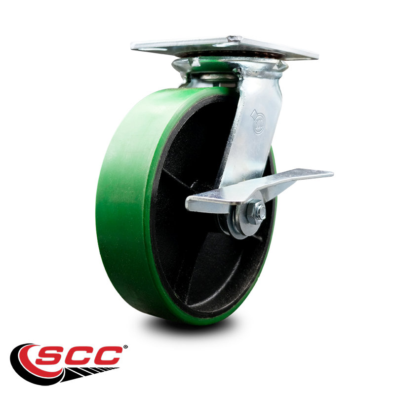 Polyurethane and Cast Iron Caster, Green
