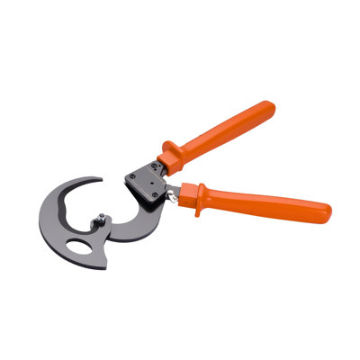 Ratcheting Cable Cutter with Spring Steel Blades, PVC-Coated Handles, and Quick-Release Button for Copper and Aluminum Cables up to 1000 MCM