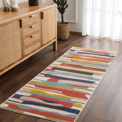 Tapis rayé beige / vert Dimond
