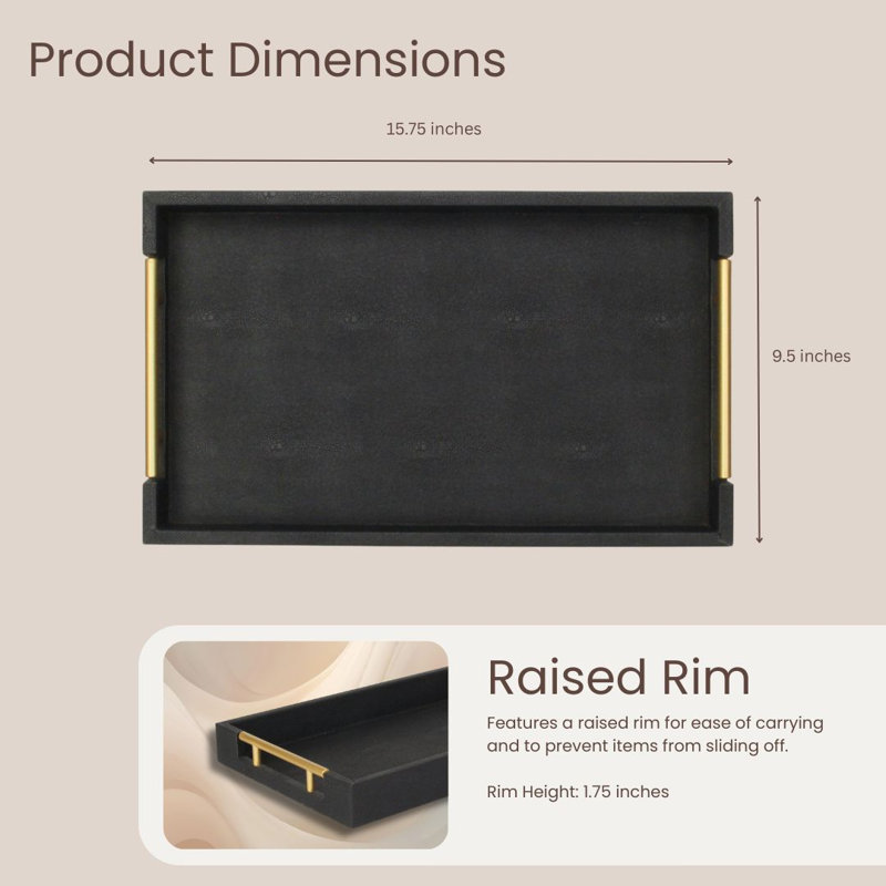 Baidy Hand-Finished Faux Shagreen Rectangular Serving Tray, Black