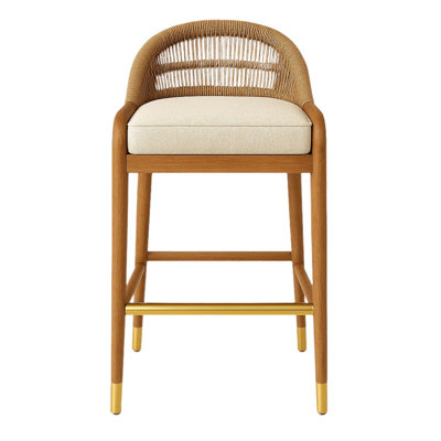Fara Upholstered Counter Stool with Woven Rope Back in American Oak