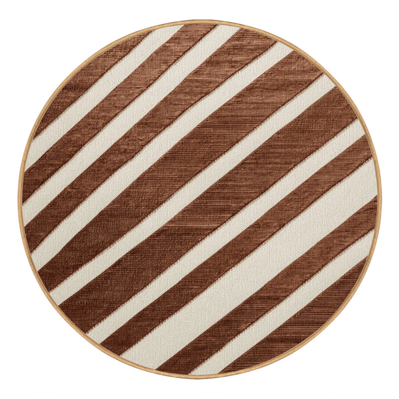  Tapis ivoire lavable rayé en cuivre, Rond 4 pi