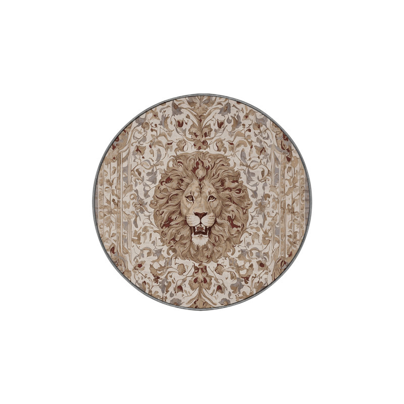 Machine Washable Gray Area Rug, Round 4'