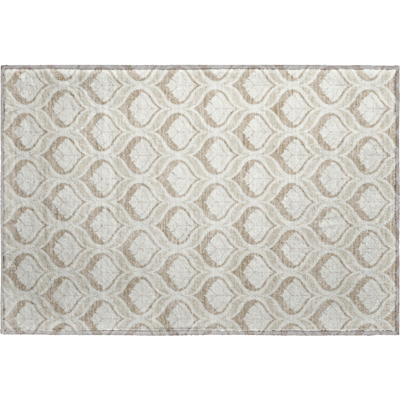 Tapis Ikat Mayfield AMF2379 lavable à la machine de qualité supérieure, Beige, 1 pi 8 po x 2 pi 6 po