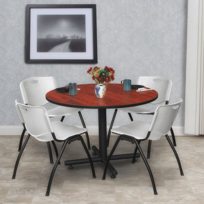 Nicklos Round X-Base Breakroom Table, 4 M Stack Chairs