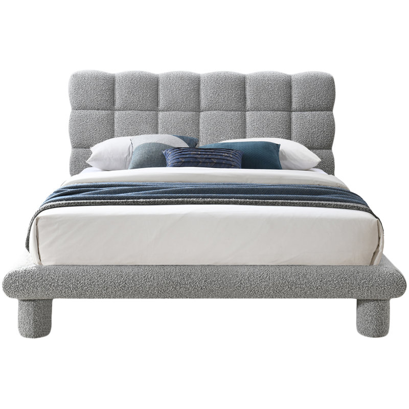 Deco Tufted Panel Bed, Grey Boucle Fabric, Full / Double