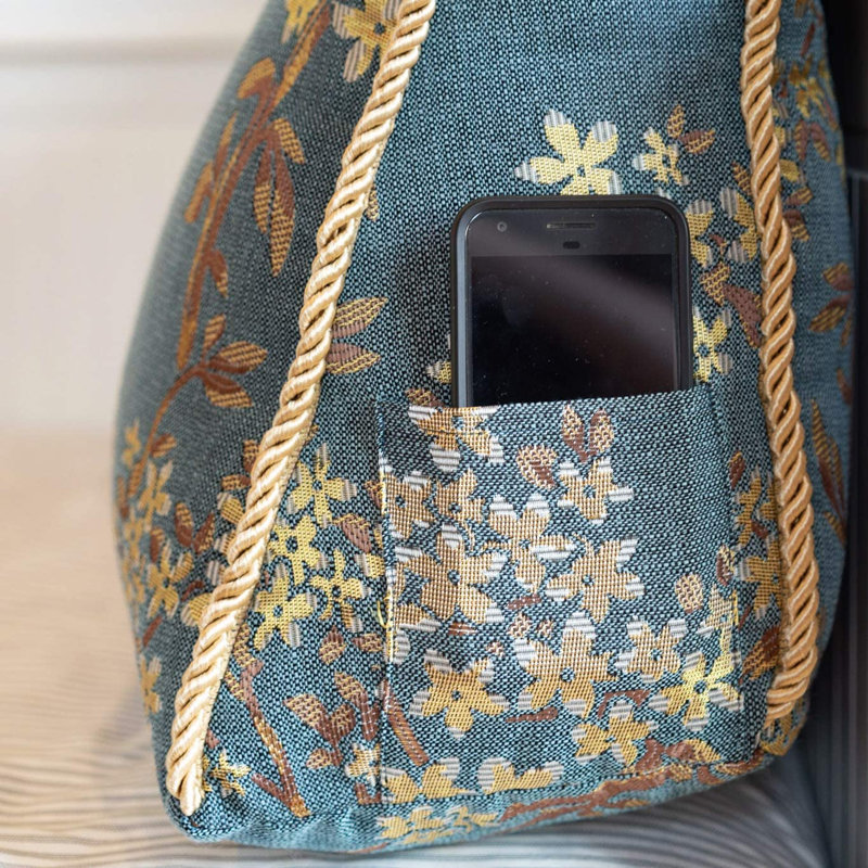 Lake Blue Floral Polyester Wedge Pillow with Removable Cover