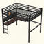 Structure de lit mezzanine avec bureau, panier de rangement, lit mezzanine en métal avec horloge et port de charge-1195826134