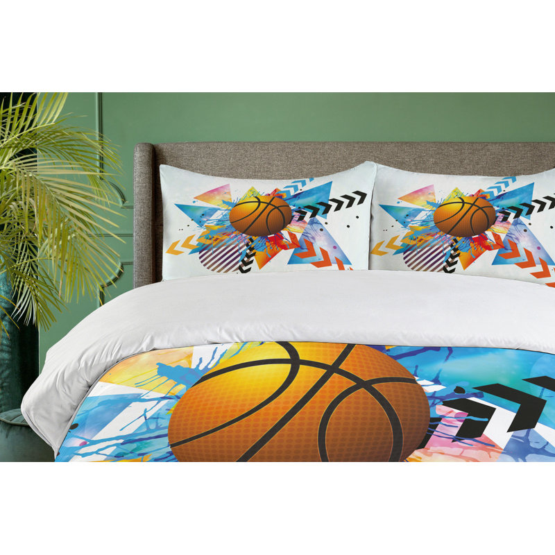 Basketball Print Multicolor Queen Duvet Cover Set