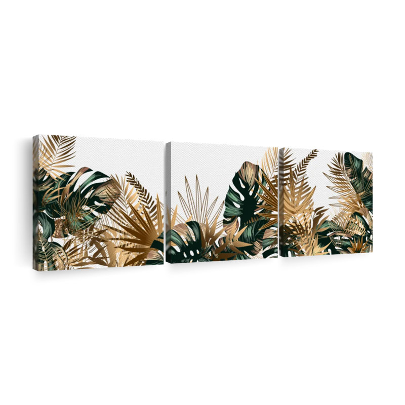 Ensemble de 3 pièces de feuilles de feuilles tropicales sur toile