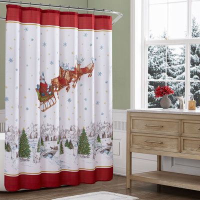 Liles Santa's Snowy Sleighride Holiday Shower Curtain