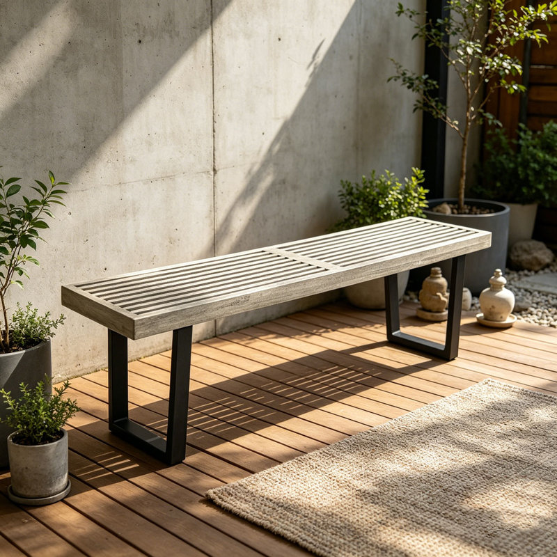 Banc de patio en bois d'acacia, Noir + gris