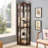 Lighted Glass Display Cabinet With Adjustable Shelves And Carved Cherry Decoration, Perfect For Home Or Office Use-632284891