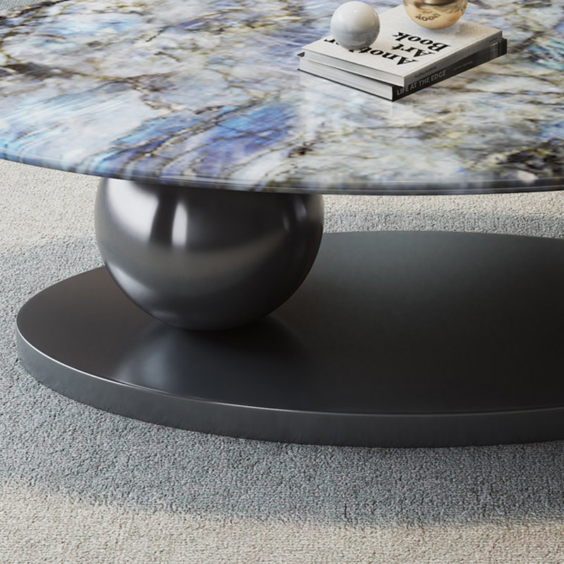 Microcrystalline stone oval coffee table, 16.5" H x 47.2" L x 23.6" W