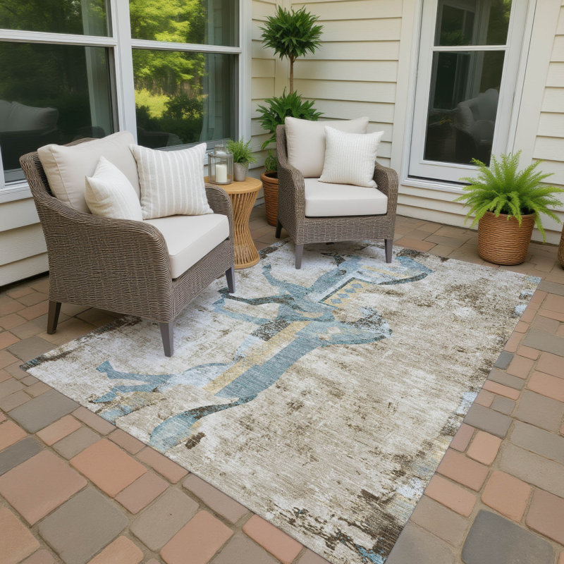 Tapis Chantille ACN3109 à motif animal, lavable à la machine, intérieur/extérieur, Linen, 10 pi x 14 pi