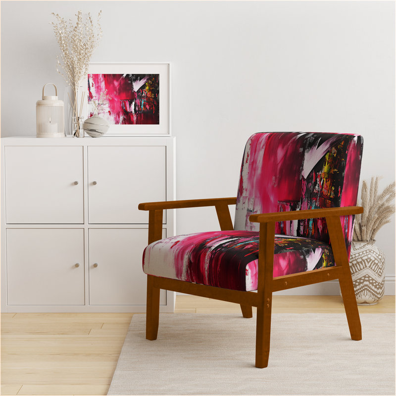 Nicosha 23'' Wide Armchair, Red Velvet, Brown Square Arms
