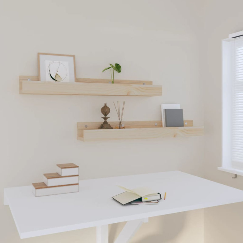 Wall Shelves 2 Pcs Solid Wood Pine, Brown, 9cm H x 80cm W x 12cm D