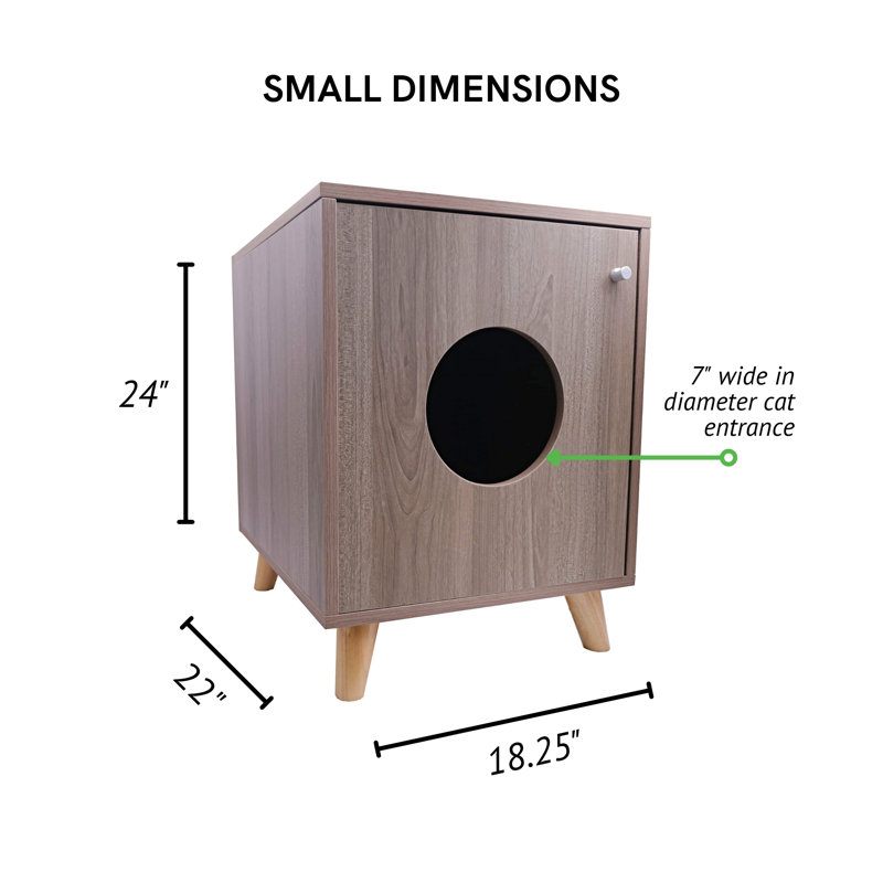Small Gray Oak Wood Cat Litter Box Enclosure Nightstand