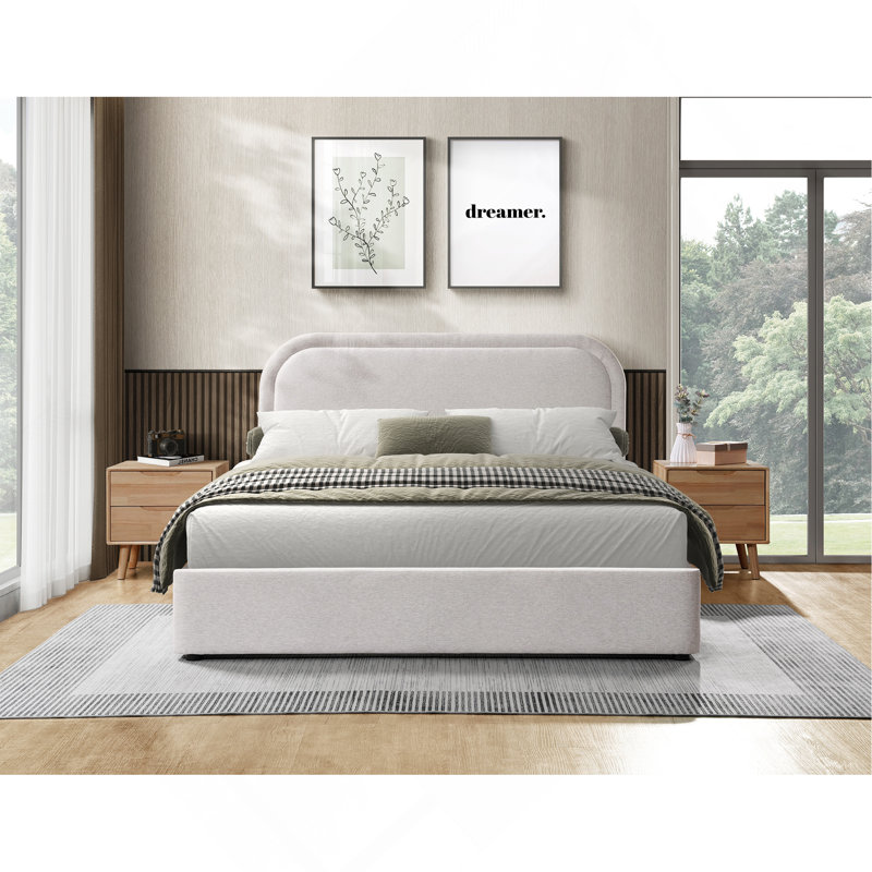 Cloudhaven Rounded Upholstered Bed Frame With Headboard