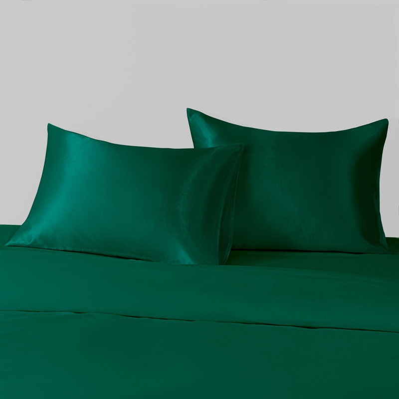 Taies d'oreiller en satin avec fermeture à enveloppe, Vert foncé, Taie d’oreiller standard