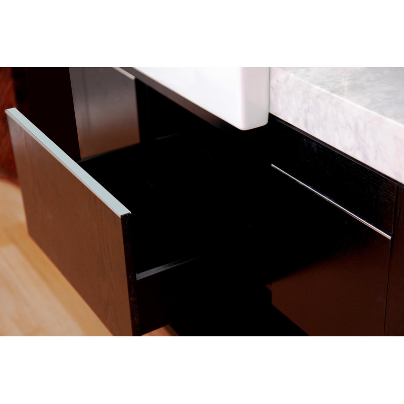 Black Oak Single Freestanding Vanity with White Marble Top