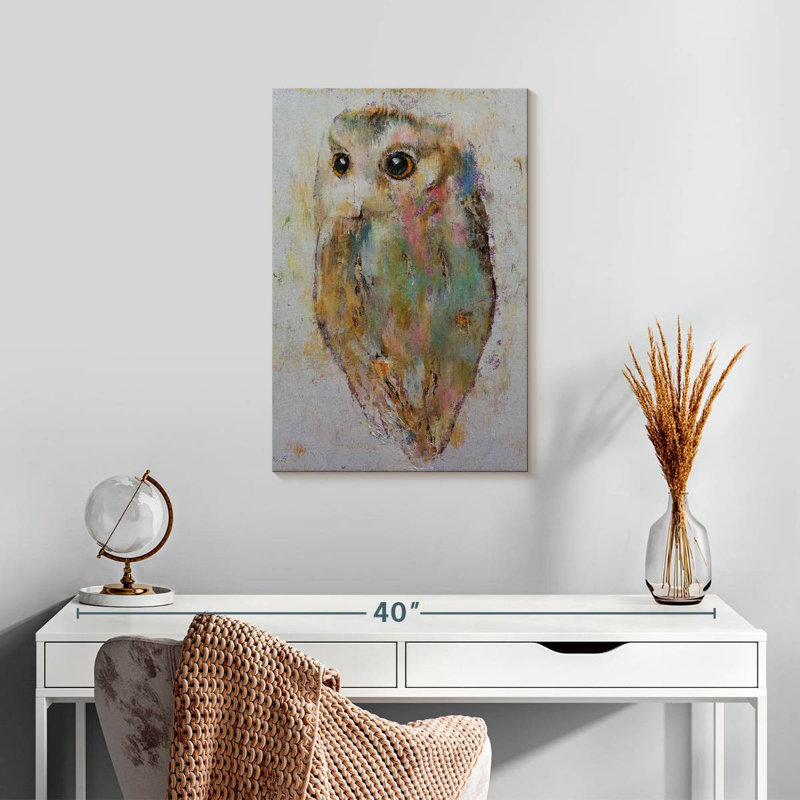 Hibou Brampt pastel abstrait, H 24 po x l 16 po