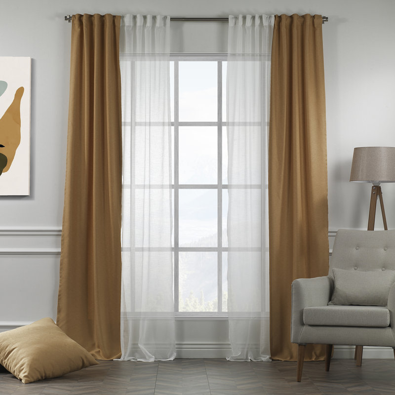 Rideau de fenêtre décoratif chaque panneau, L 27 po x L 95 po, Jaune moutarde / blanc