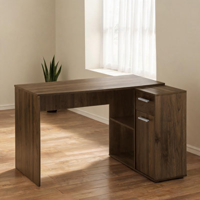 L-Shaped Computer Desk with Storage, Brown-Toned Walnut Particle Board, 46 L – practical Corner Workstation for Home Office