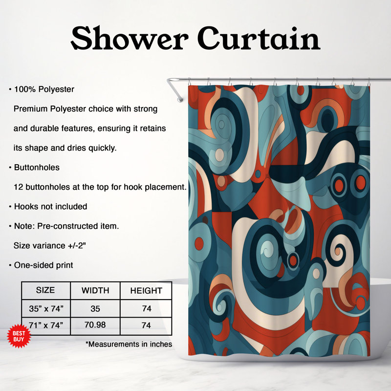 Diverse Art - Rideau de douche Premium, H 74 po x l 71 po
