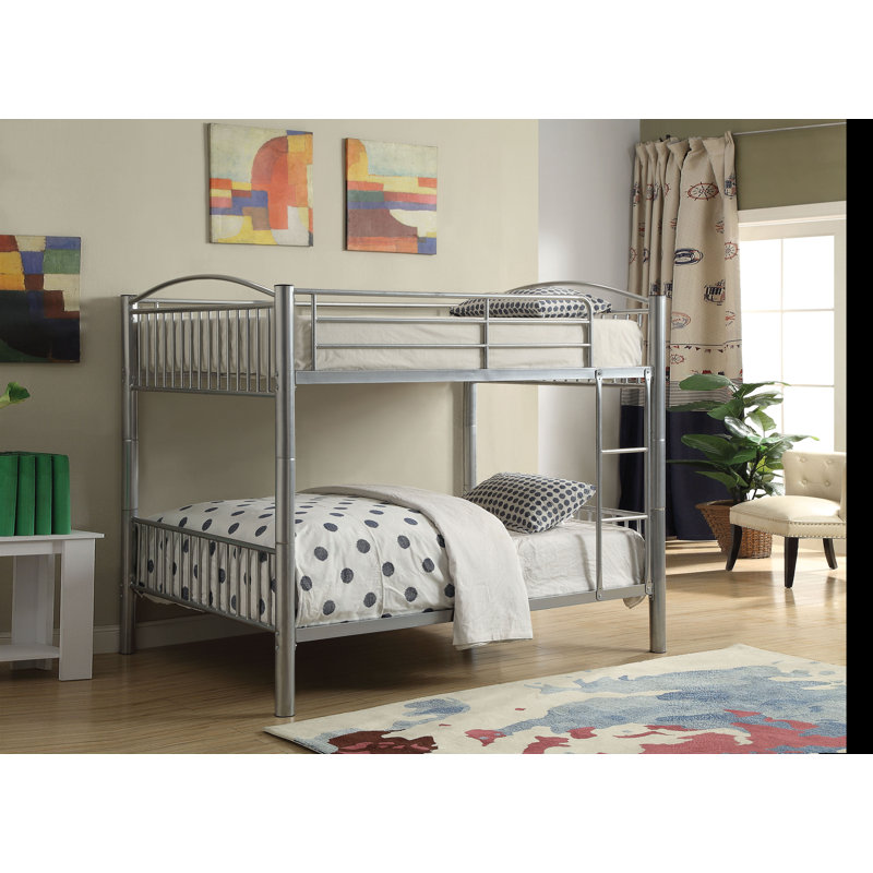 Pharr Bunk Bed with Built-in Front Ladder in Black, Silver, Full Over Full