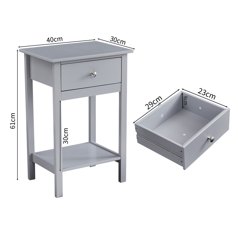 Set of 2 Wooden Bedside Table with large Open Shelf and Drawer – Arlo by, Grey