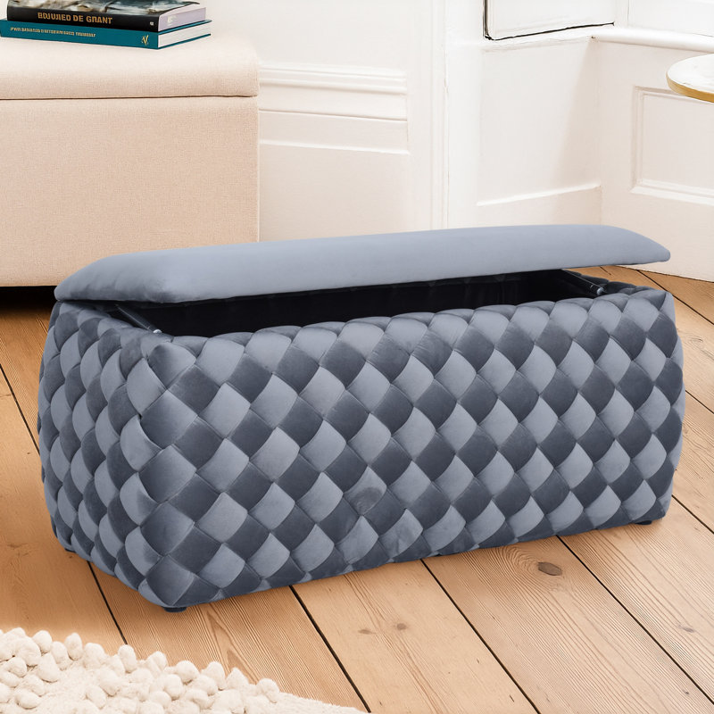 97cm Wide Velvet Rectangle Solid Colour Standard Ottoman with Storage, Grey