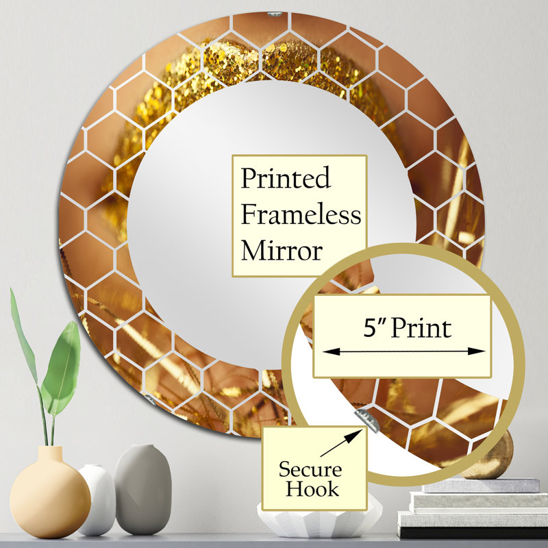 Golden Woman Lips - Miroir mural moderne, 24 po x 24 po