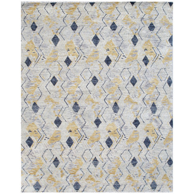 Wool Geometric Area Rug in Gold