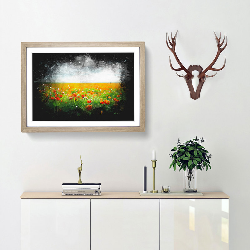 Poppy Field Dreams - Picture Frame Graphic Art Print, Oak Framed, 33cm H x 45cm W x 2cm D