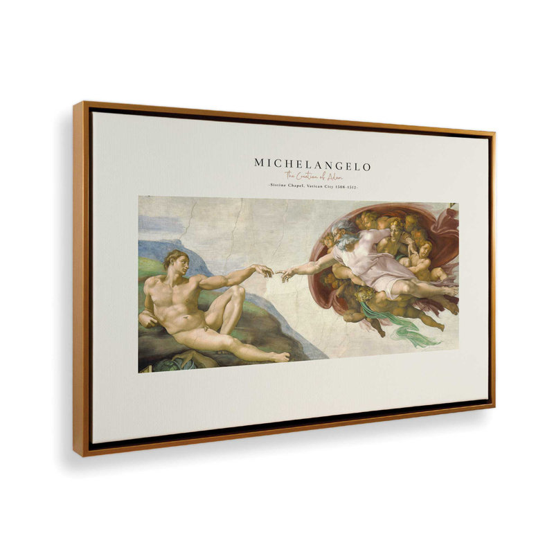 La création d'Adam par Michel-Ange v2, H 8,75 po x l 12,75 po, Cadre flottant or poli