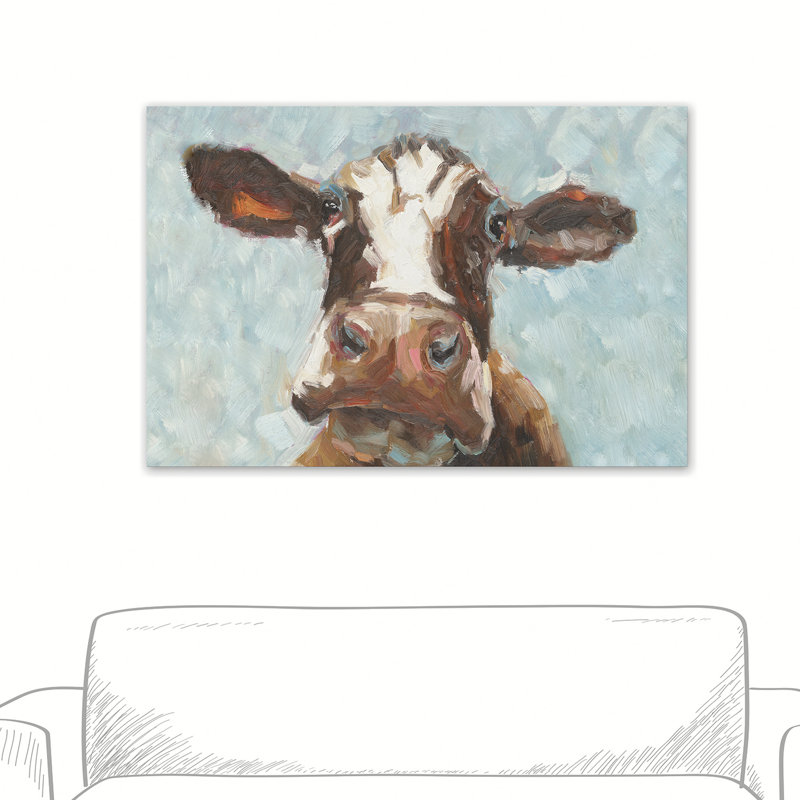 Vache curieuse - Imprimé, 24 po x 36 po, Toile tendue, Sans cadre