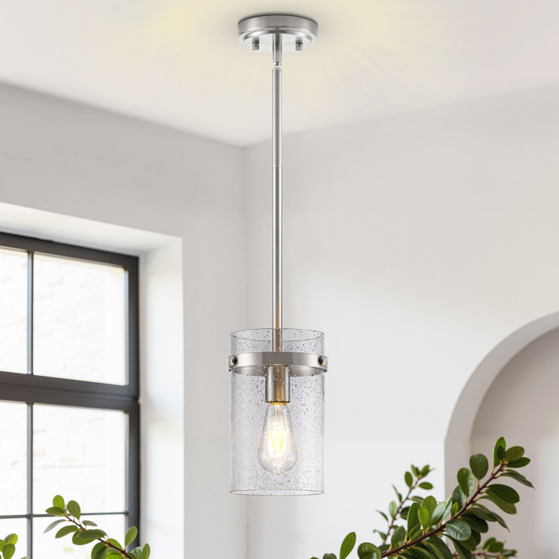 Levona 1-Light Pendant Light with Seed Glass for Kitchen Island (Nickel Finish), Nickel