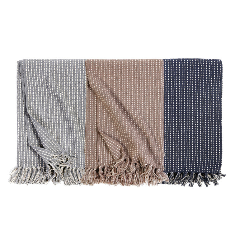 Jasper Taupe Oversized Striped Cotton Throw with Fringe Accent