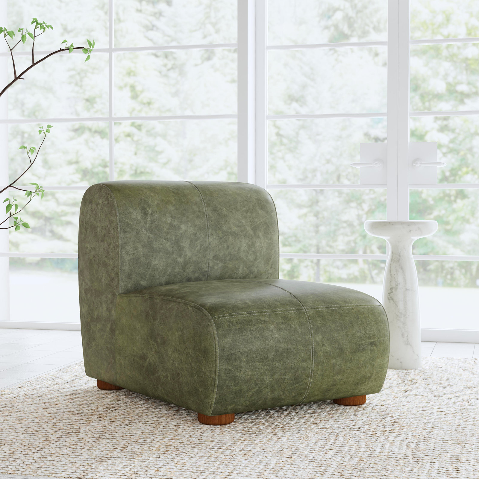 Arcadia Leather Accent Chair Autumn Brown, Green Genuine Leather
