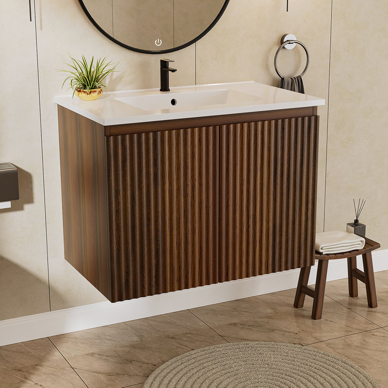 Armoire murale pliante avec évier crème, Noyer